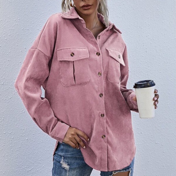 Dusty Blue Boyfriend fit oversized shacket jacket corduroy Minimalist - Picture 8 of 16